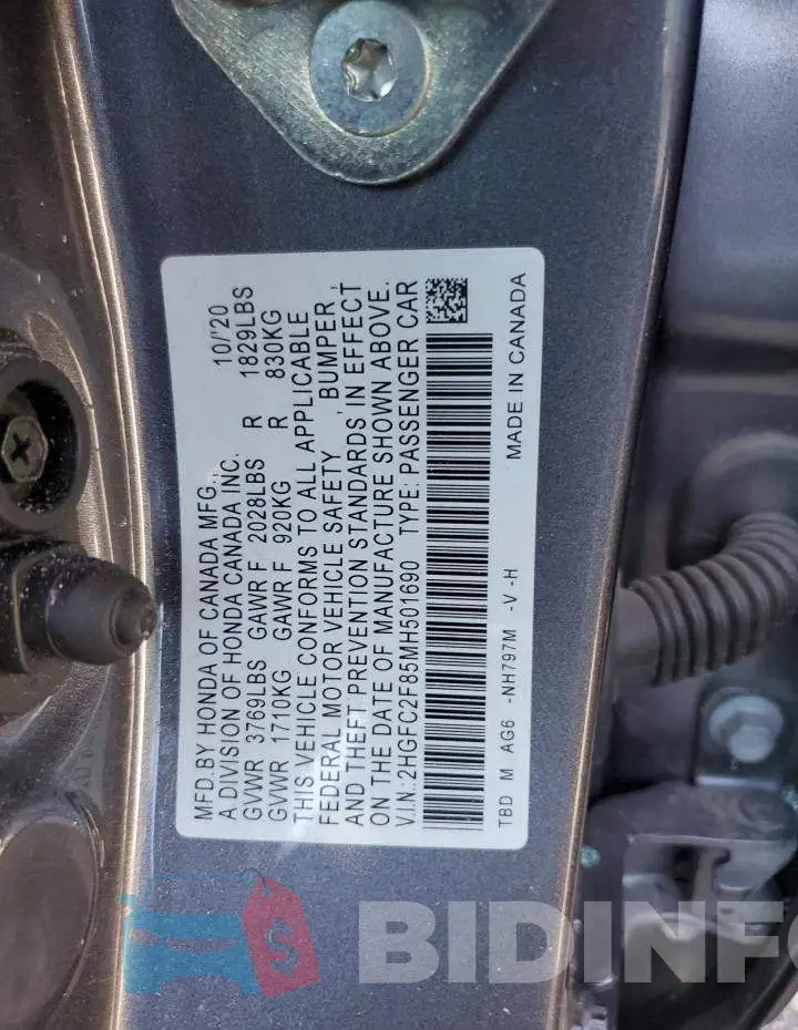 2HGFC2F85MH501690 Photo# 12