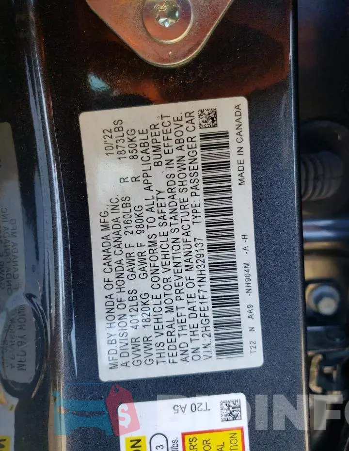 2HGFE1F71NH329137 Photo# 12
