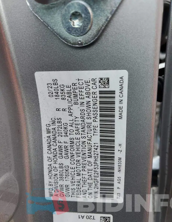 2HGFE2F53PH527421 Photo# 12