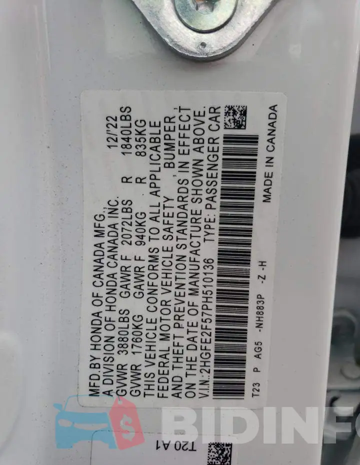 2HGFE2F57PH510136 Photo# 12