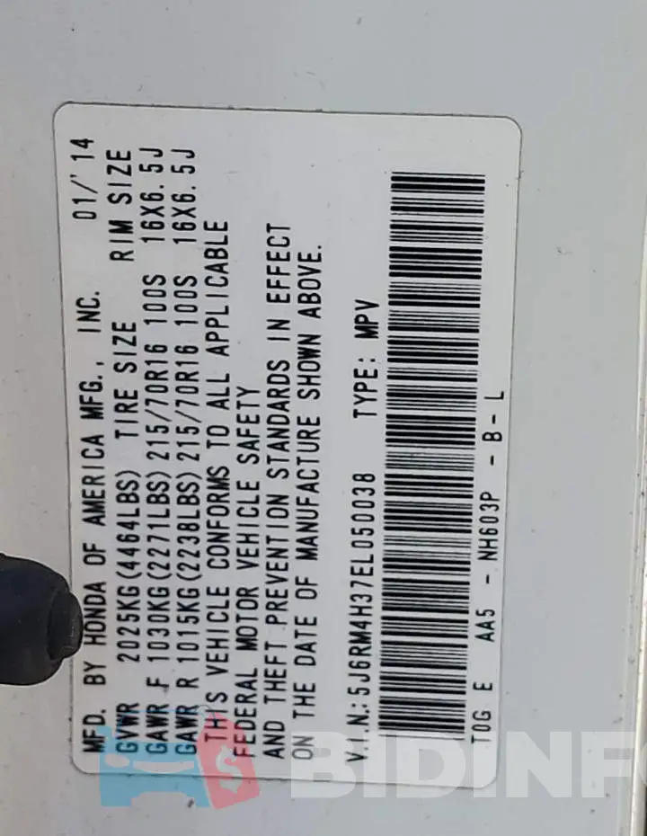 5J6RM4H37EL050038 Photo# 12
