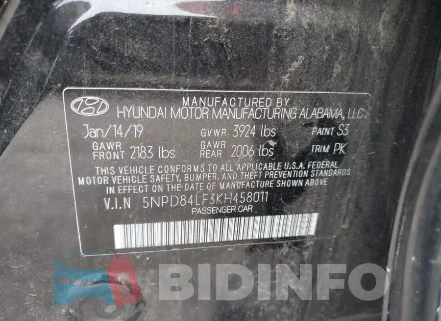 5NPD84LF3KH458011 Photo# 13