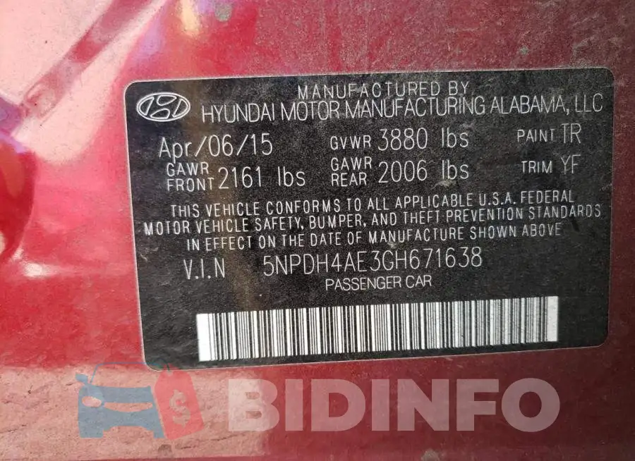 5NPDH4AE3GH671638 Photo# 12