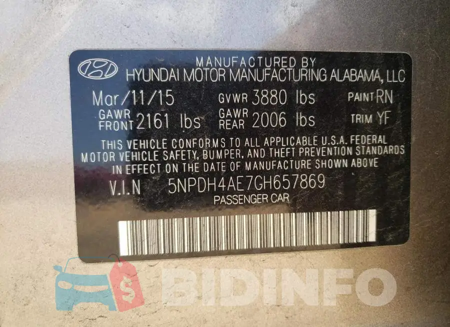 5NPDH4AE7GH657869 Photo# 12