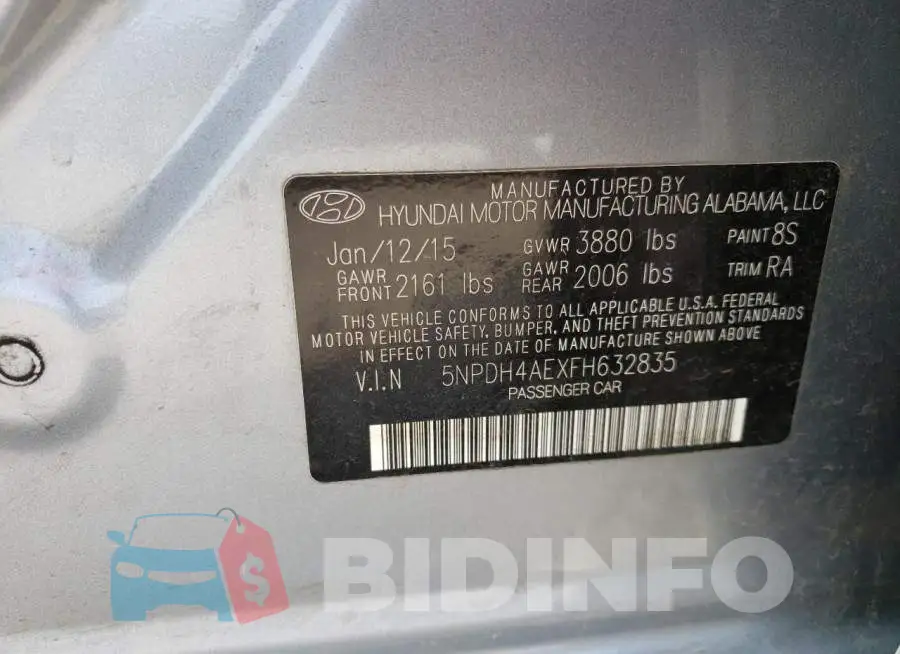 5NPDH4AEXFH632835 Photo# 12
