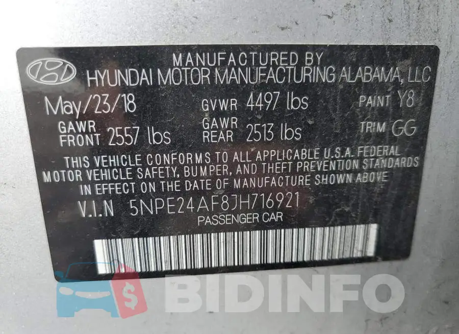 5NPE24AF8JH716921 Photo# 13