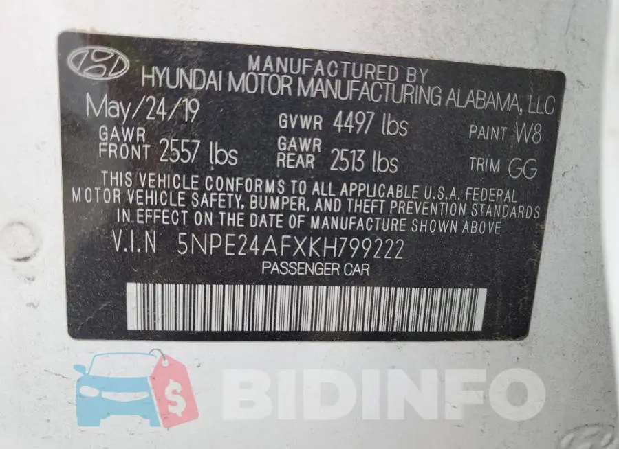 5NPE24AFXKH799222 Photo# 12