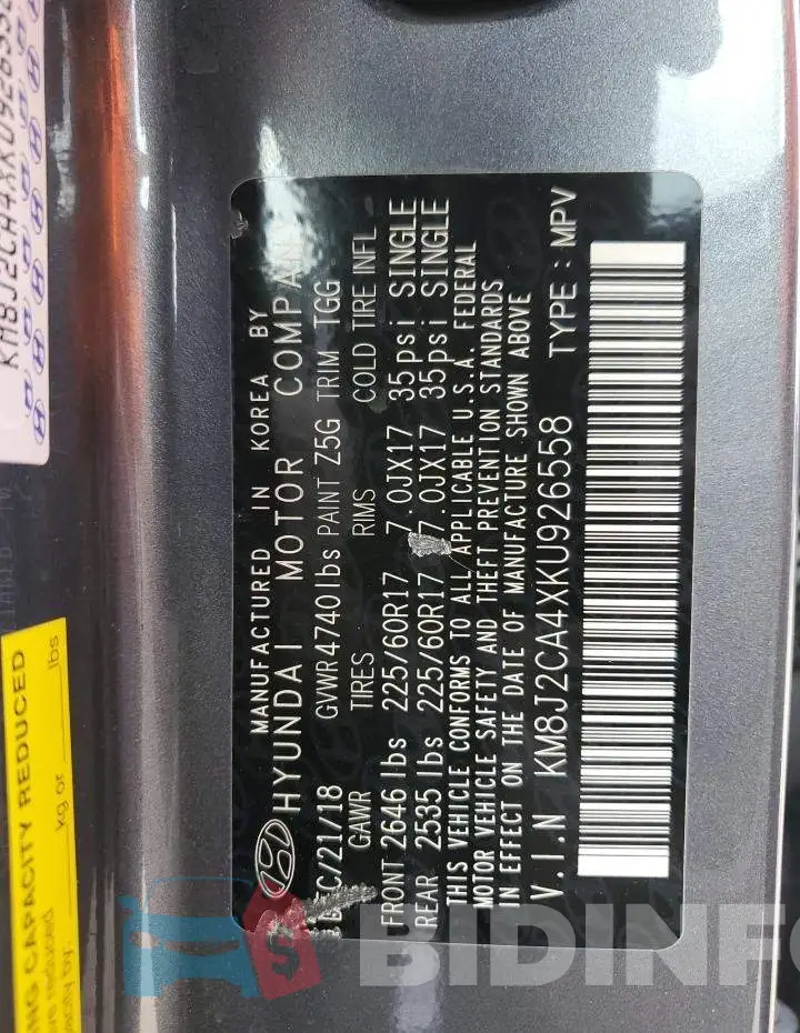 KM8J2CA4XKU926558 Photo# 14