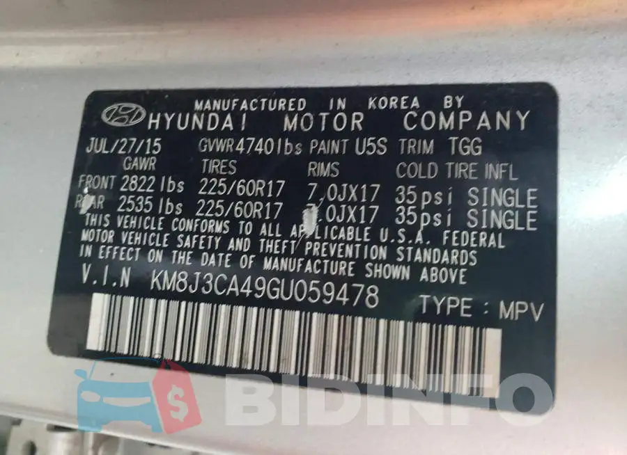 KM8J3CA49GU059478 Photo# 12
