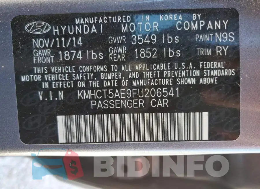 KMHCT5AE9FU206541 Photo# 12