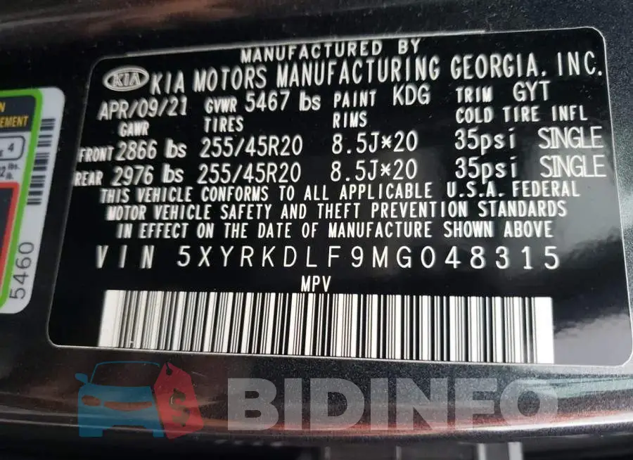 5XYRKDLF9MG048315 Photo# 13