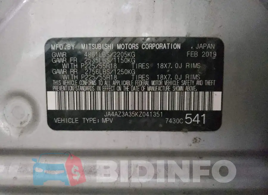 JA4AZ3A35KZ041351 Photo# 13