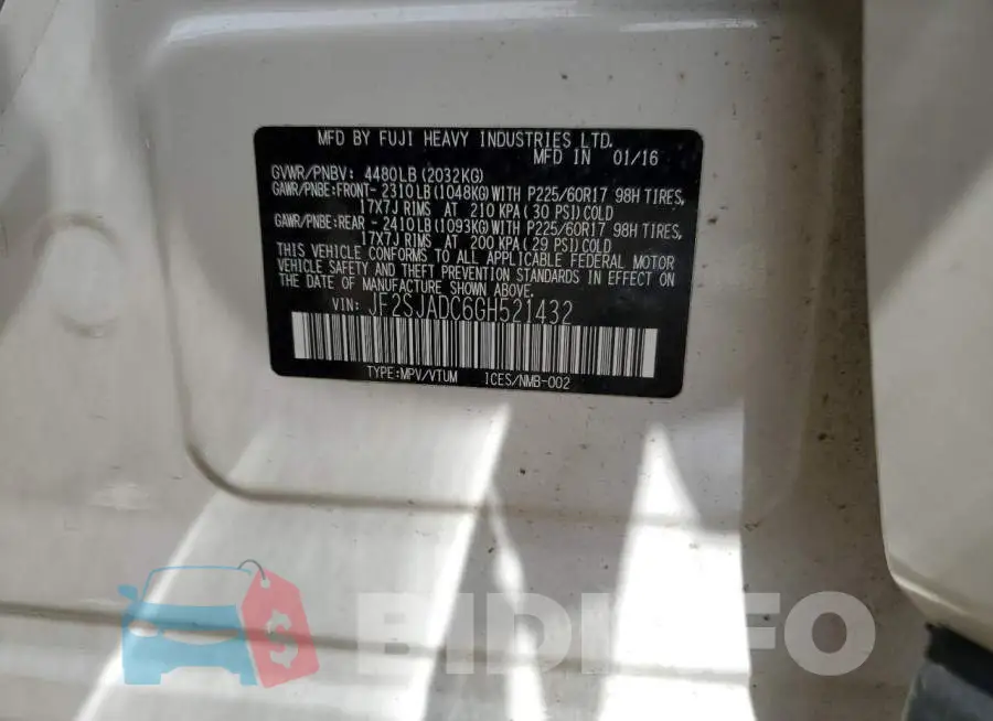 JF2SJADC6GH521432 Photo# 12