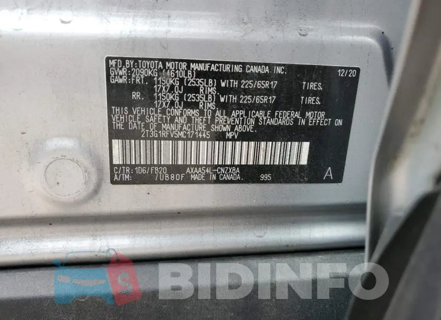 2T3G1RFV5MC171445 Photo# 12
