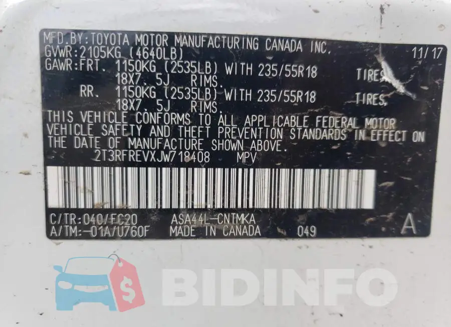 2T3RFREVXJW718408 Photo# 12