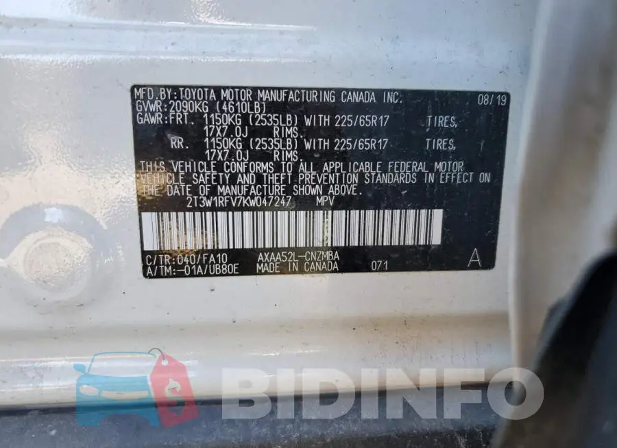 2T3W1RFV7KW047247 Photo# 14