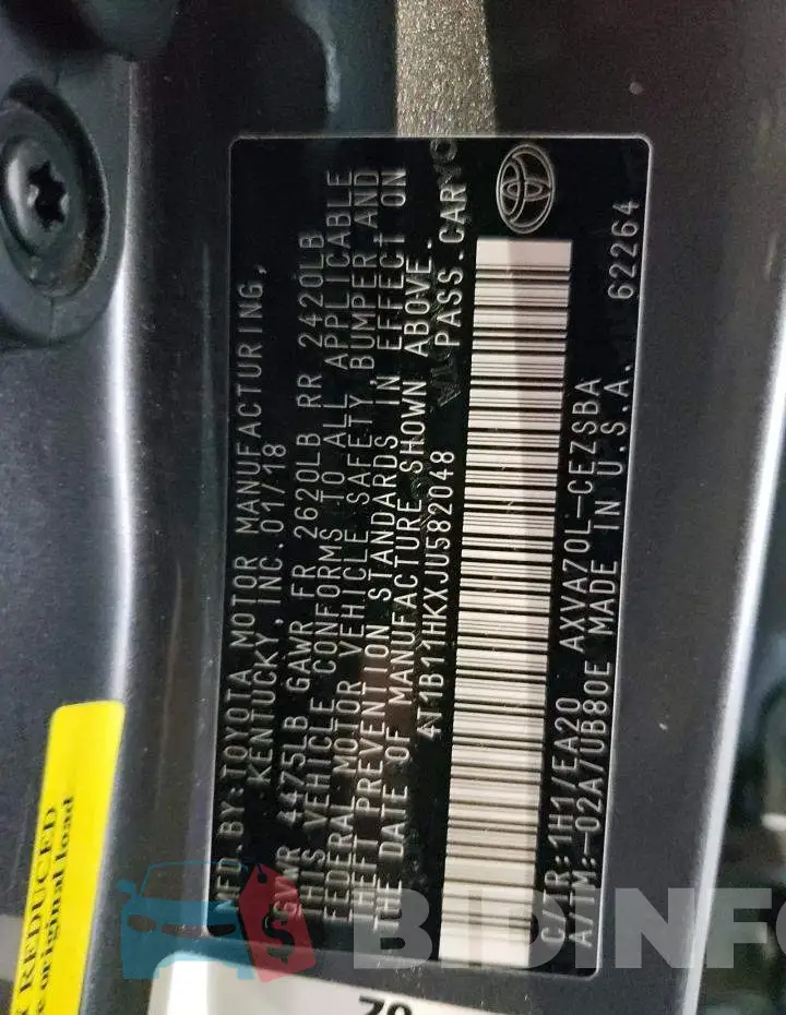 4T1B11HKXJU582048 Photo# 12