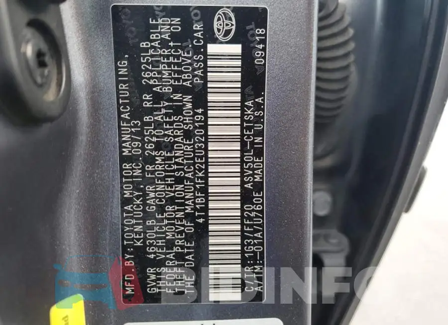 4T1BF1FK2EU320194 Photo# 12