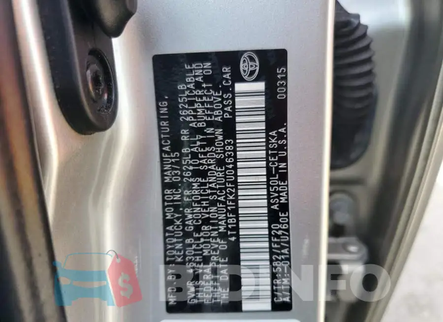 4T1BF1FK2FU046383 Photo# 12