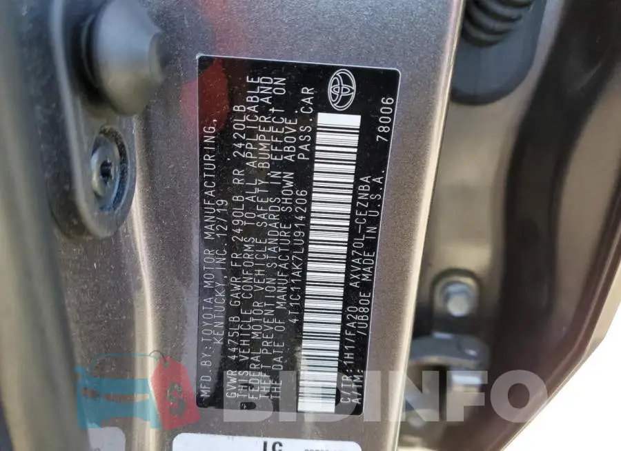 4T1C11AK7LU914206 Photo# 12