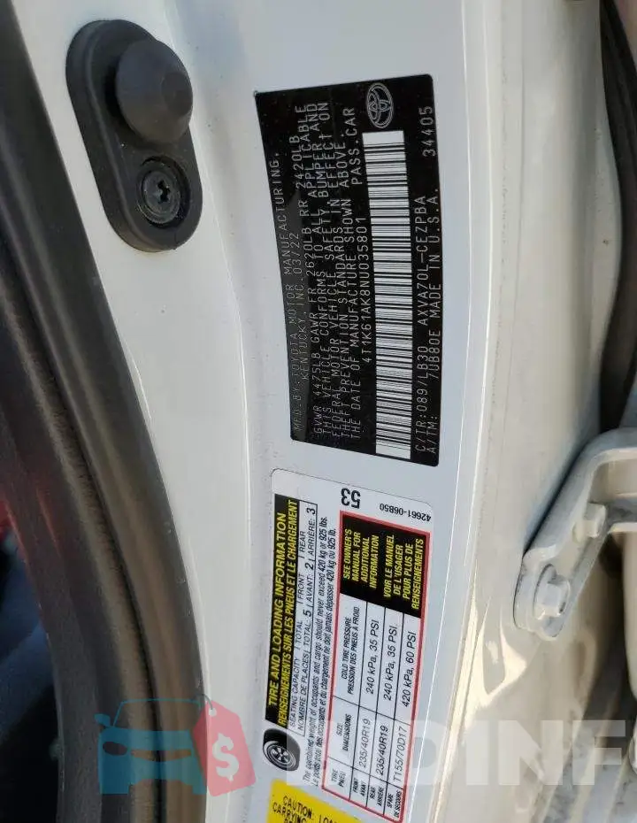 4T1K61AK8NU035801 Photo# 12