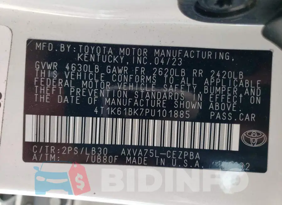 4T1K61BK7PU101885 Photo# 12