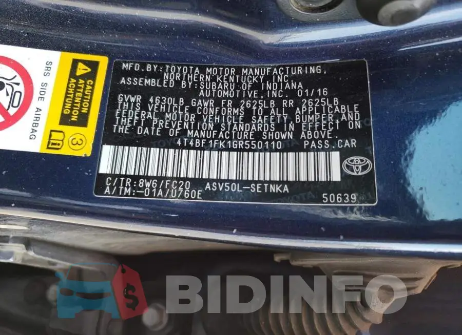 4T4BF1FK1GR550110 Photo# 12