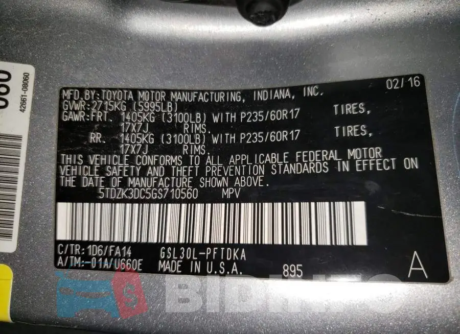 5TDZK3DC5GS710560 Photo# 13