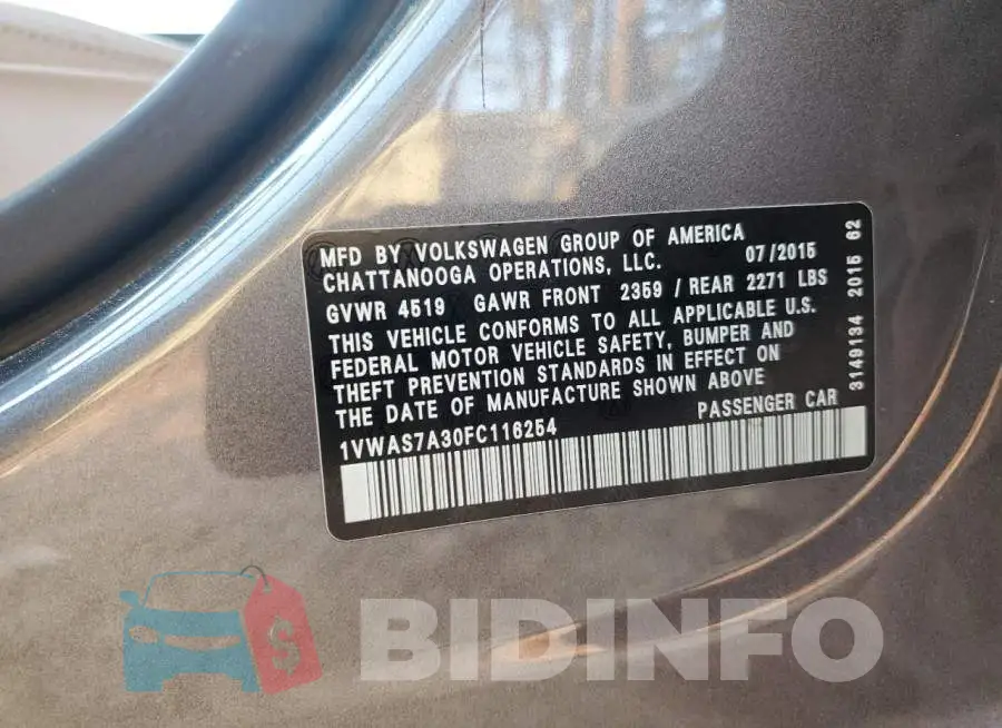 1VWAS7A30FC116254 Photo# 12