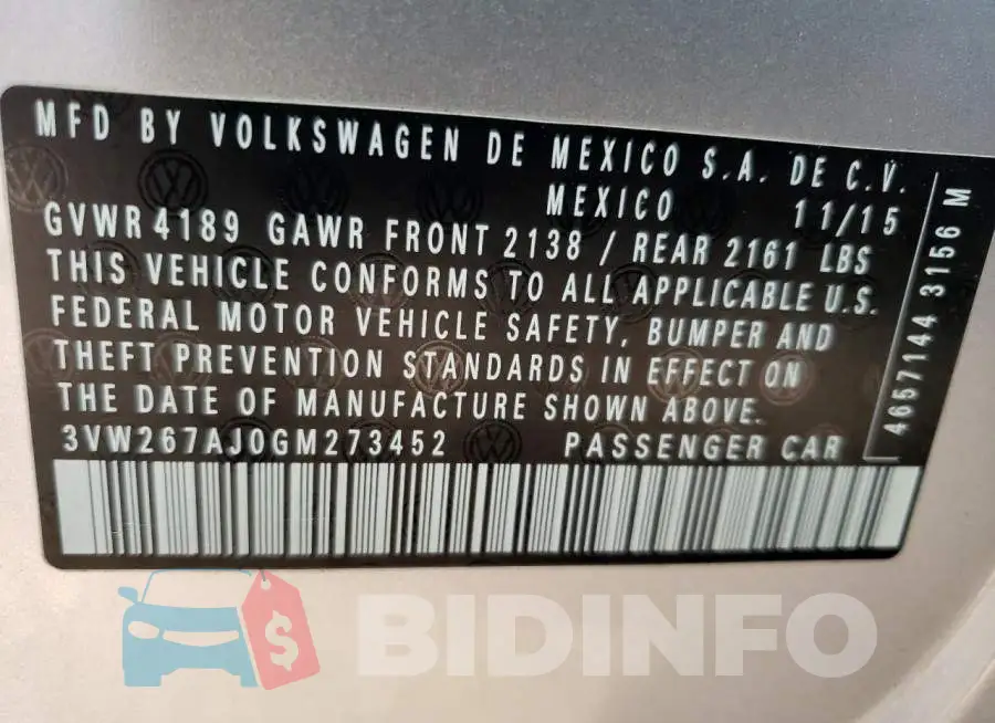 3VW267AJ0GM273452 Photo# 12