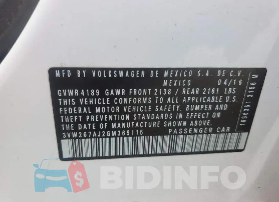 3VW267AJ2GM369115 Photo# 13