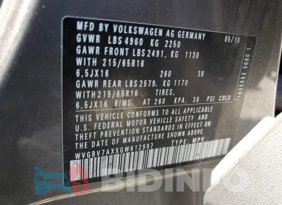 WVGBV7AXXGW612997 Photo# 12