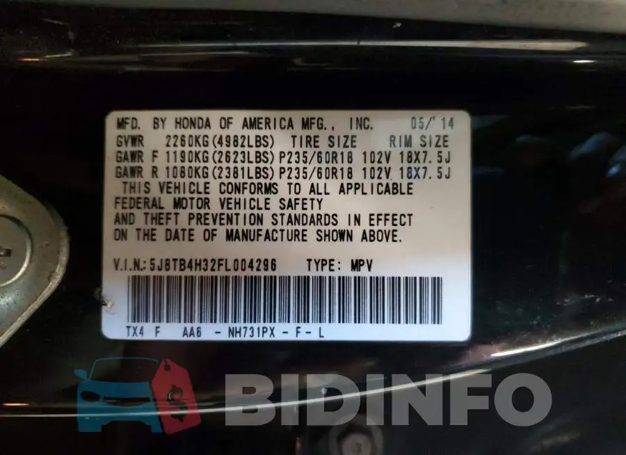 5J8TB4H32FL004296 Photo# 13