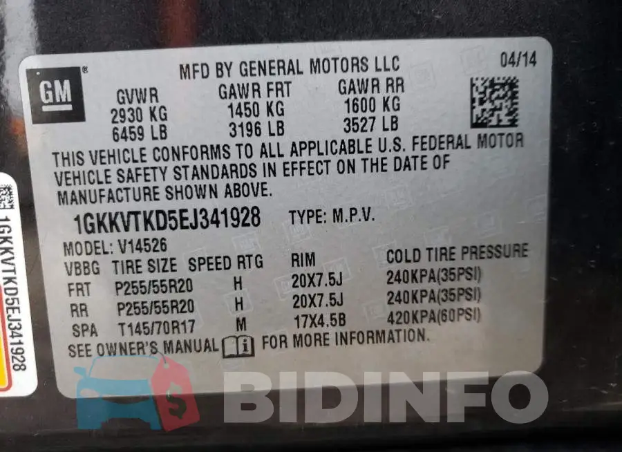 1GKKVTKD5EJ341928 Photo# 13