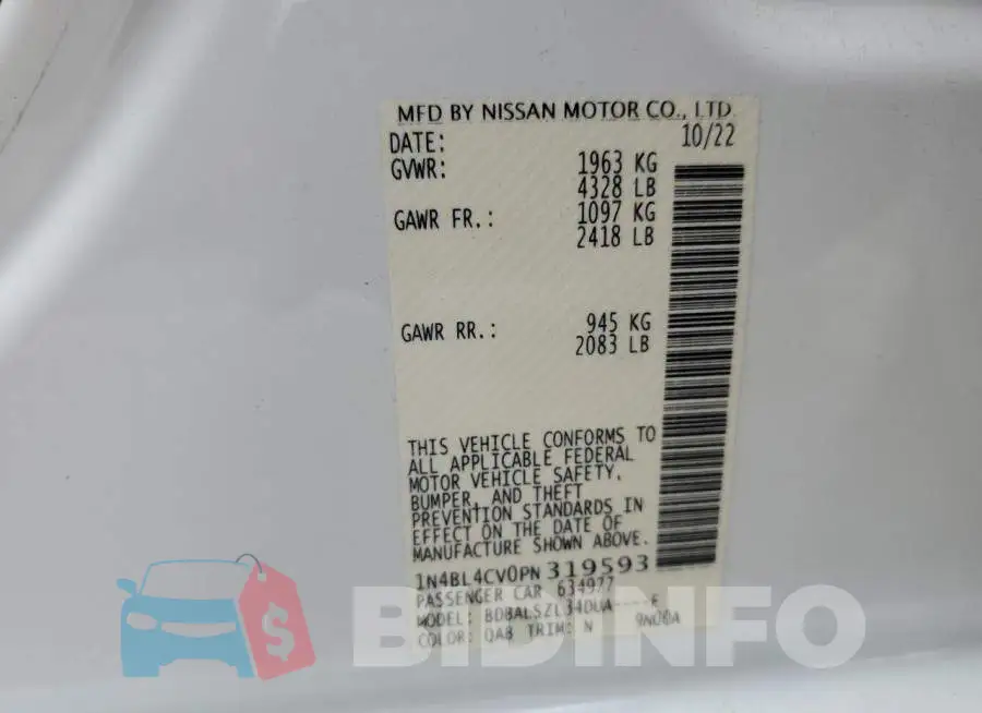 1N4BL4CV0PN319593 Photo# 12