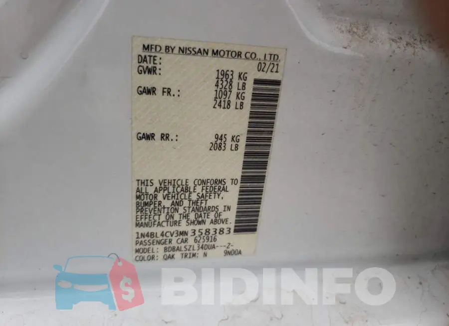 1N4BL4CV3MN358383 Photo# 12