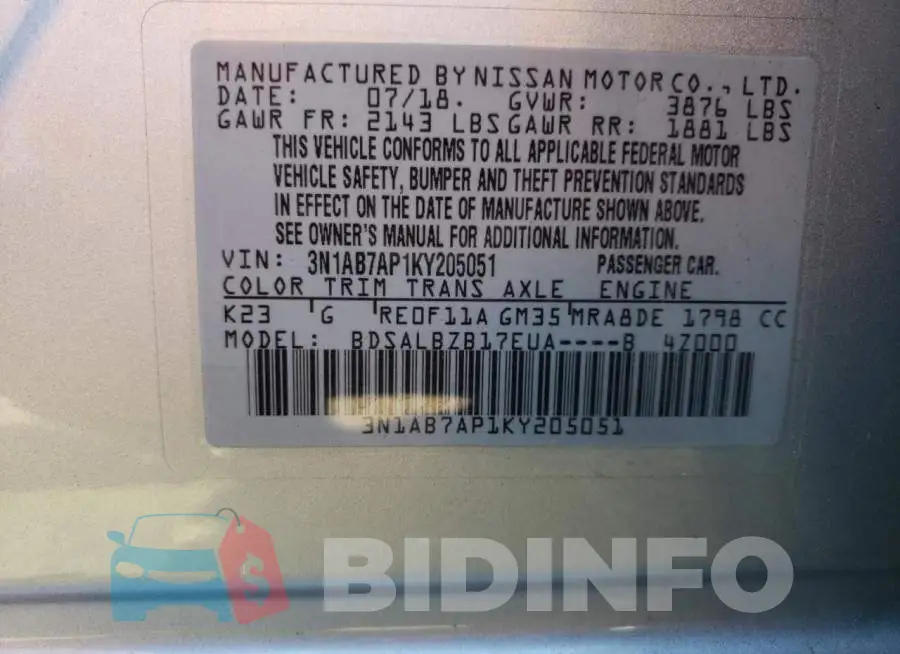 3N1AB7AP1KY205051 Photo# 12