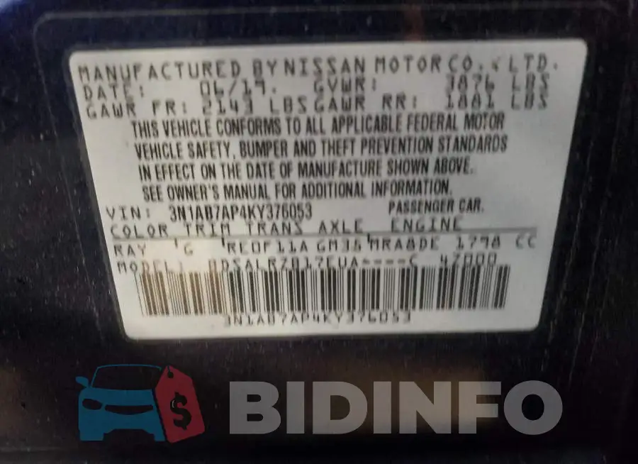 3N1AB7AP4KY376053 Photo# 13