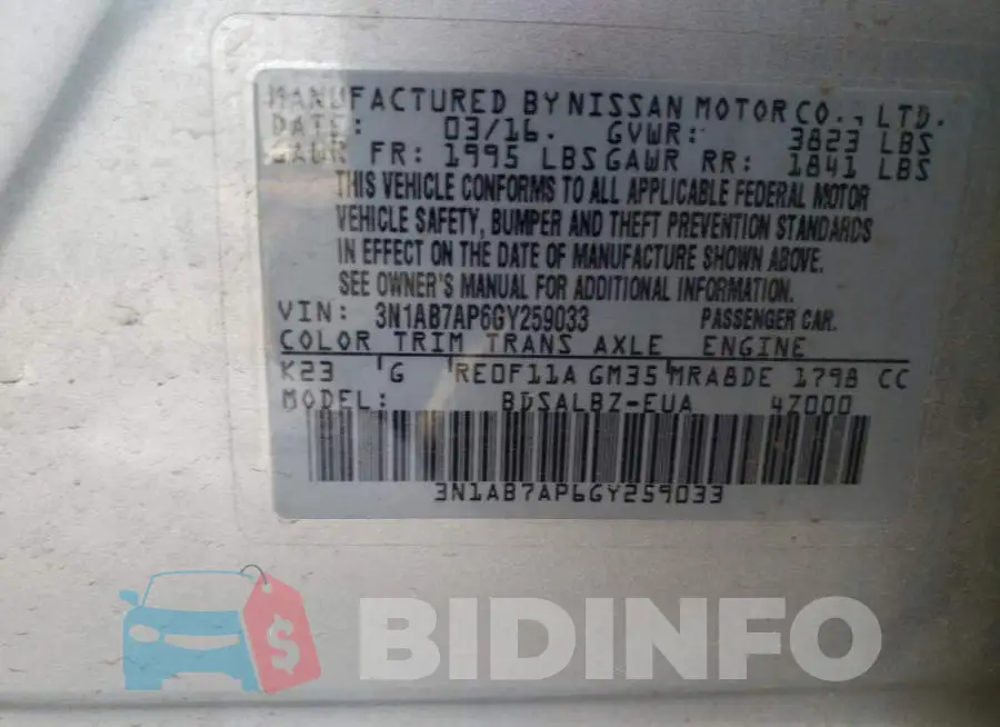 3N1AB7AP6GY259033 Photo# 13