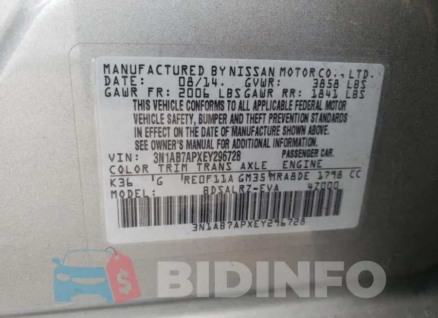 3N1AB7APXEY296728 Photo# 12