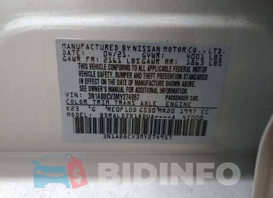 3N1AB8CV3MY274957 Photo# 12