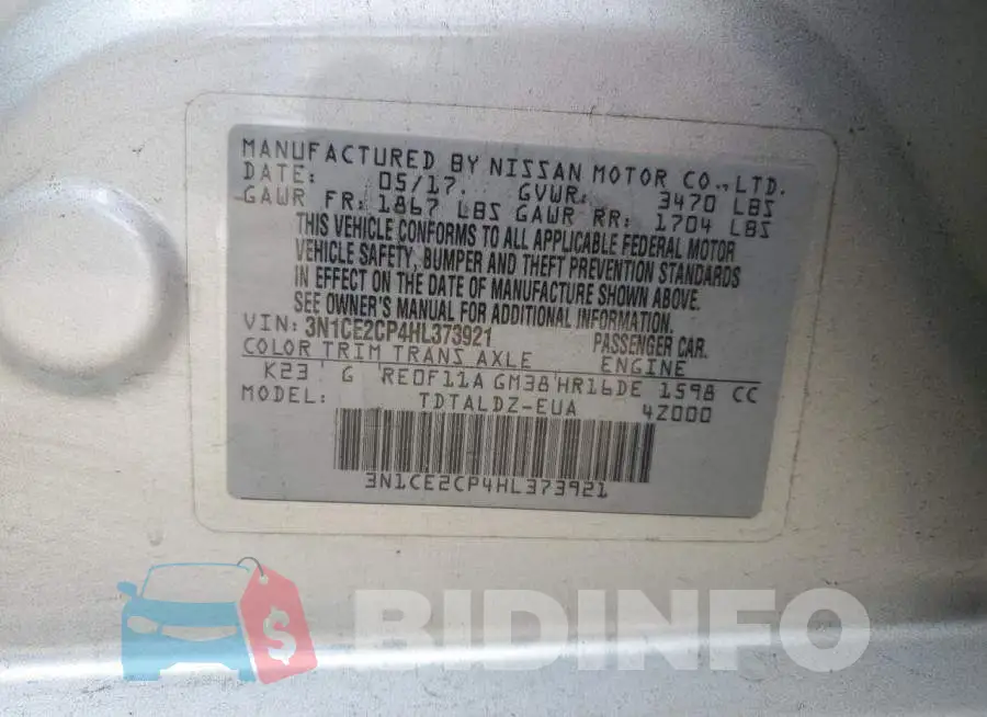 3N1CE2CP4HL373921 Photo# 12