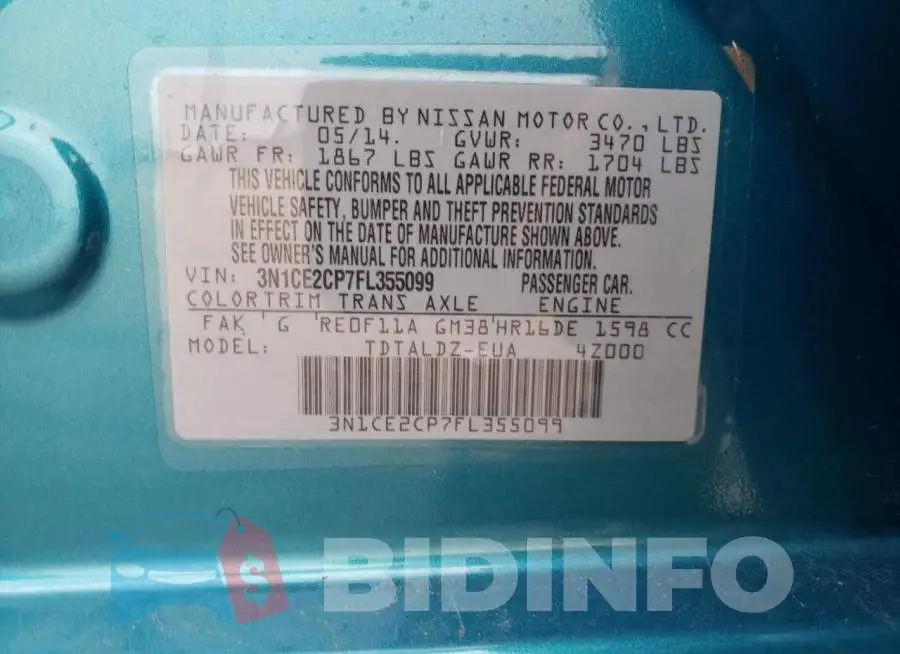 3N1CE2CP7FL355099 Photo# 12