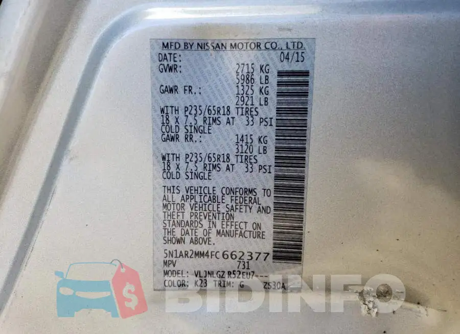 5N1AR2MM4FC662377 Photo# 13