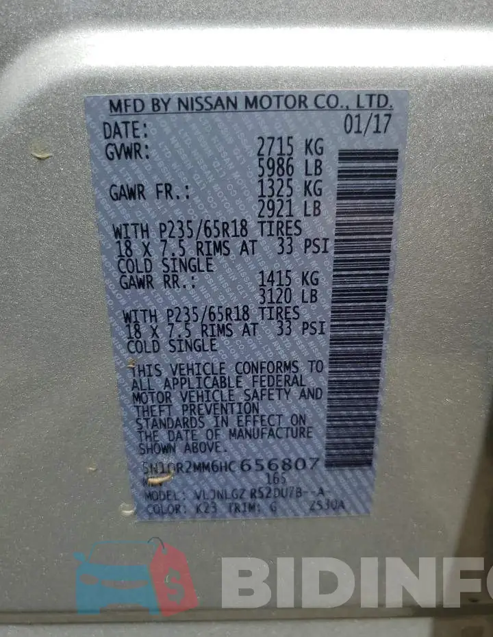 5N1DR2MM6HC656807 Photo# 13