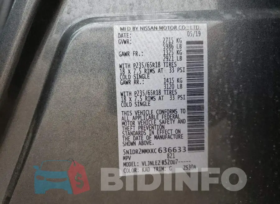 5N1DR2MMXKC636633 Photo# 12