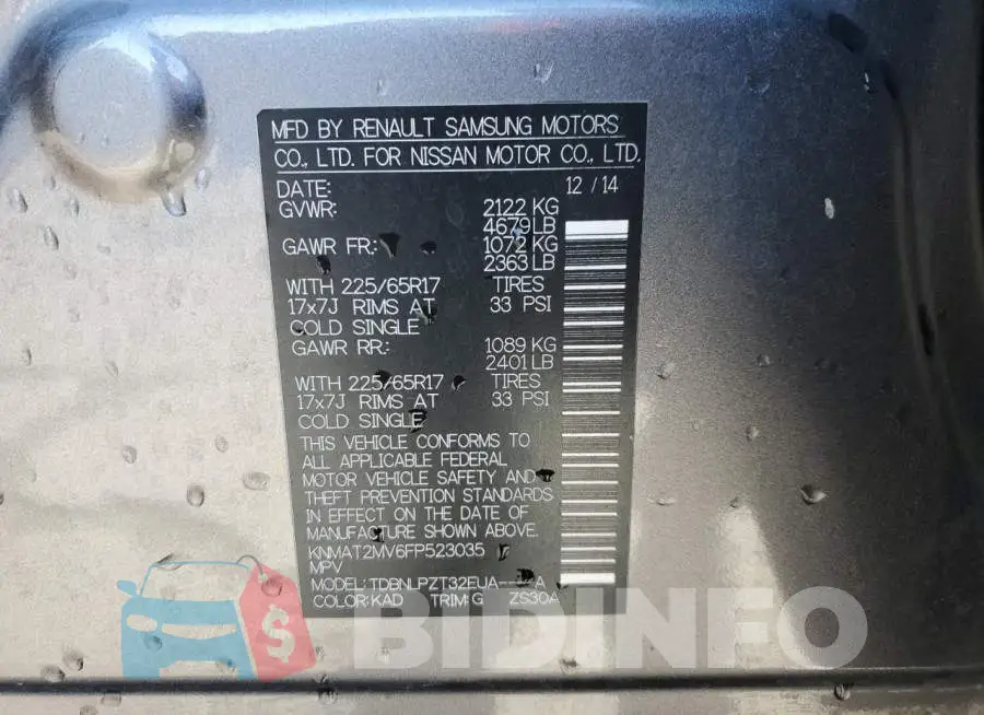 KNMAT2MV6FP523035 Photo# 14