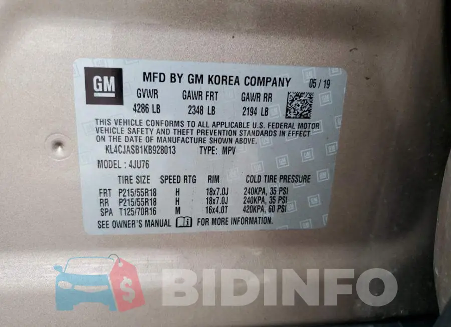 KL4CJASB1KB928013 Photo# 12