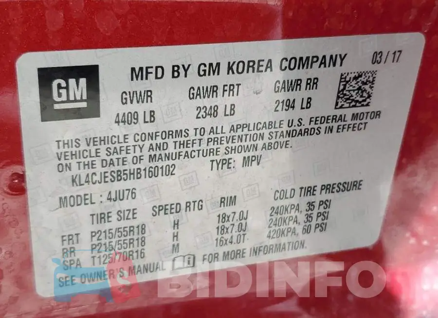 KL4CJESB5HB160102 Photo# 13