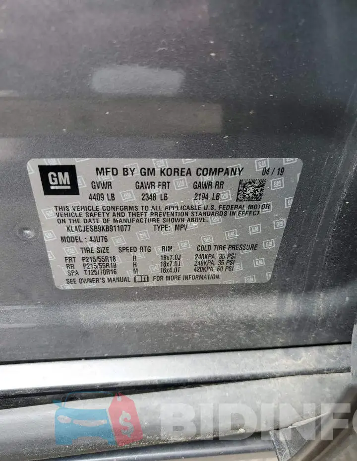 KL4CJESB9KB911077 Photo# 12